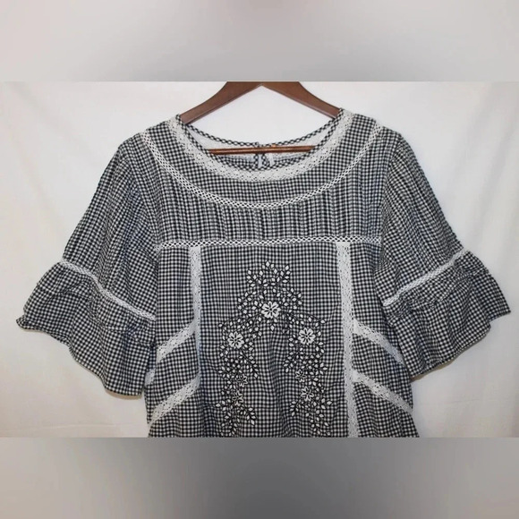 Women’s Free People Sunny Day Mini Summer Plaid Embroidered Shift Sundress Med - Picture 2 of 13